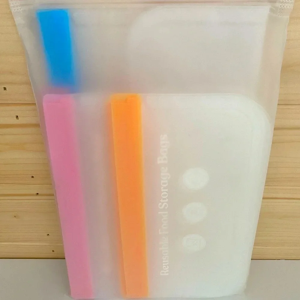 NEW Frosted with Accent Color 12 each Reusable Food Storage Bags